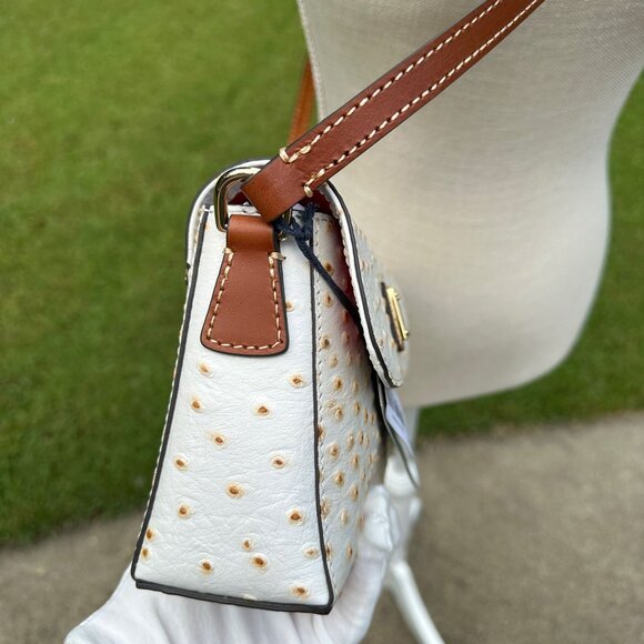 Dooney & Bourke Rena Bone Ostrich Embossed Leather Crossbody BOSTR1297BOKR New - Picture 4 of 15